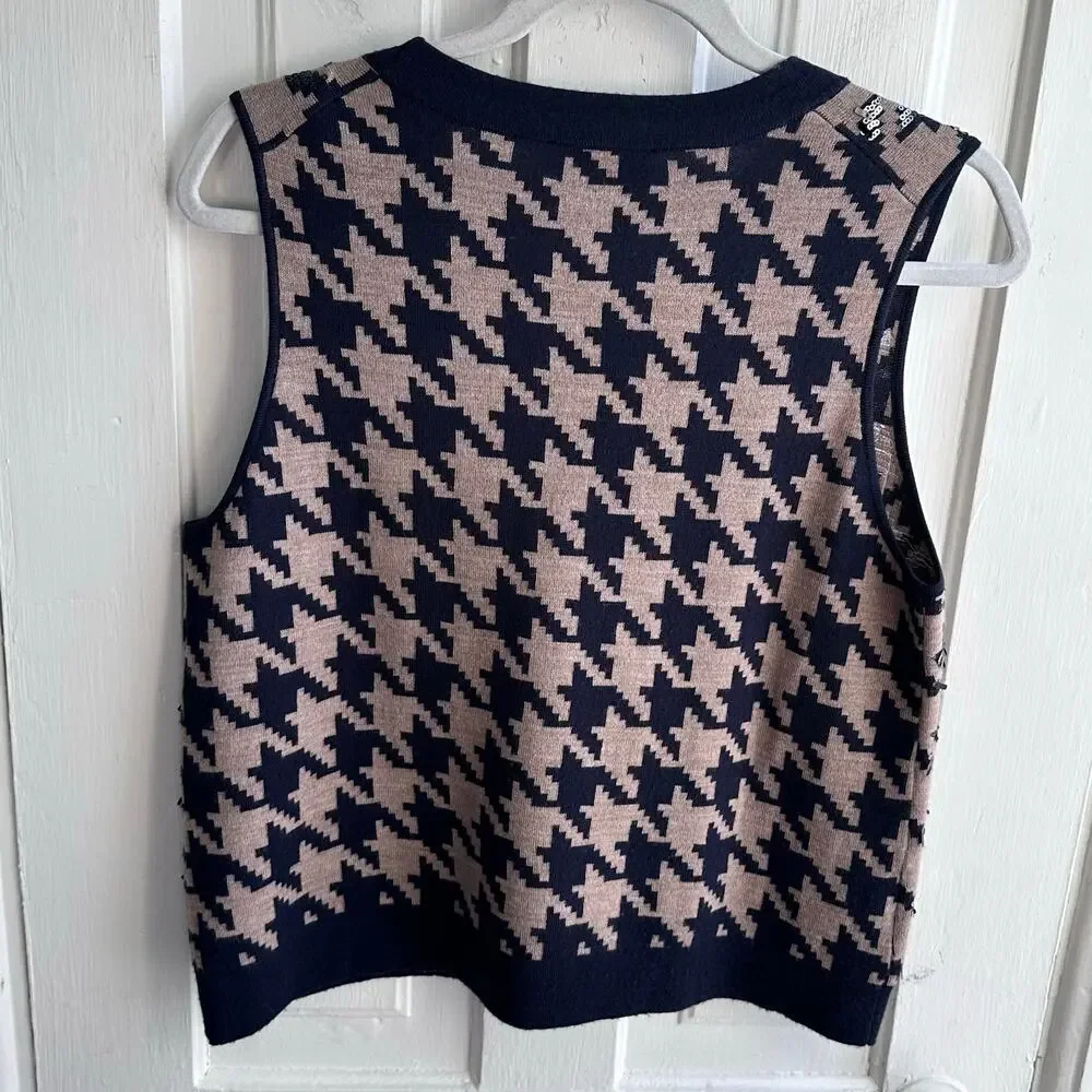Ann Taylor Sequin Houndstooth Sweater Vest | Blush & Navy | Size L